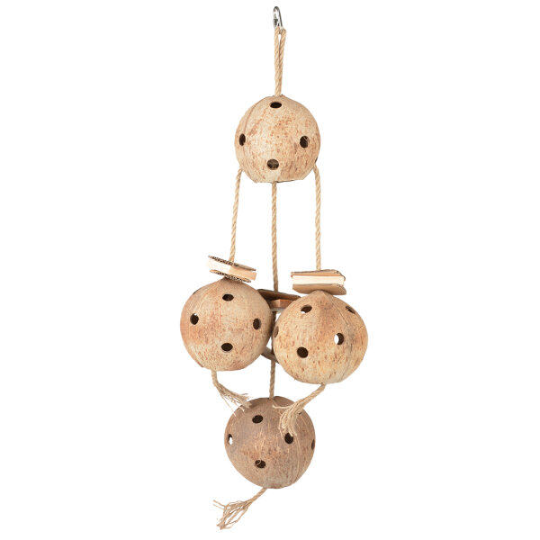 Coconut Jungle Papageienspielzeug aus Kokosnüssen und Sisalseil